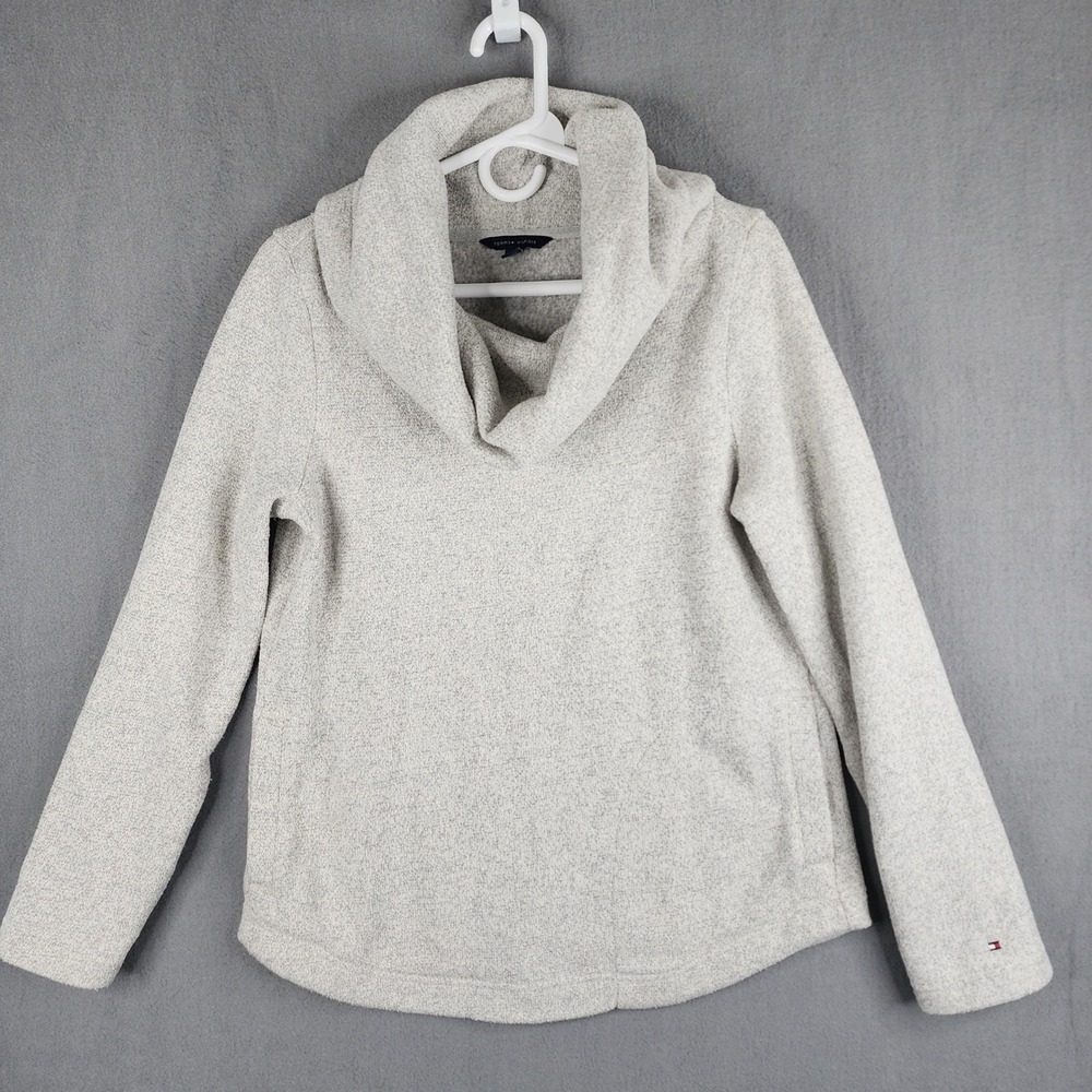 Tommy Hilfiger Womens Cowl Neck Sweater Fleece Knit Pullover Grey Medium Y2K‎